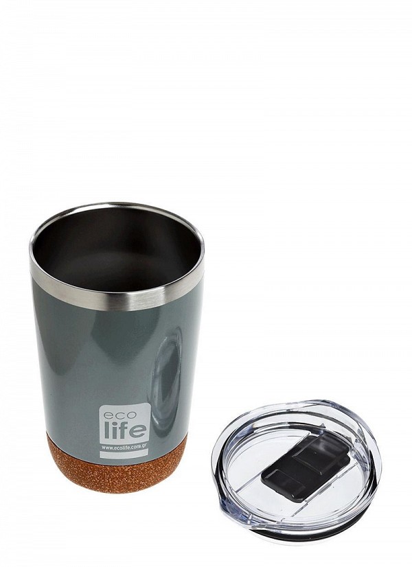 Light Grey (Cork Bottom) Coffee Thermos 370ml | Διαφανές Καπάκι